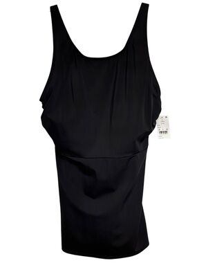 Lands End Tankini Swim Top Scoop Neck Black UPF 50 Size Large 14 / 16 Slimming